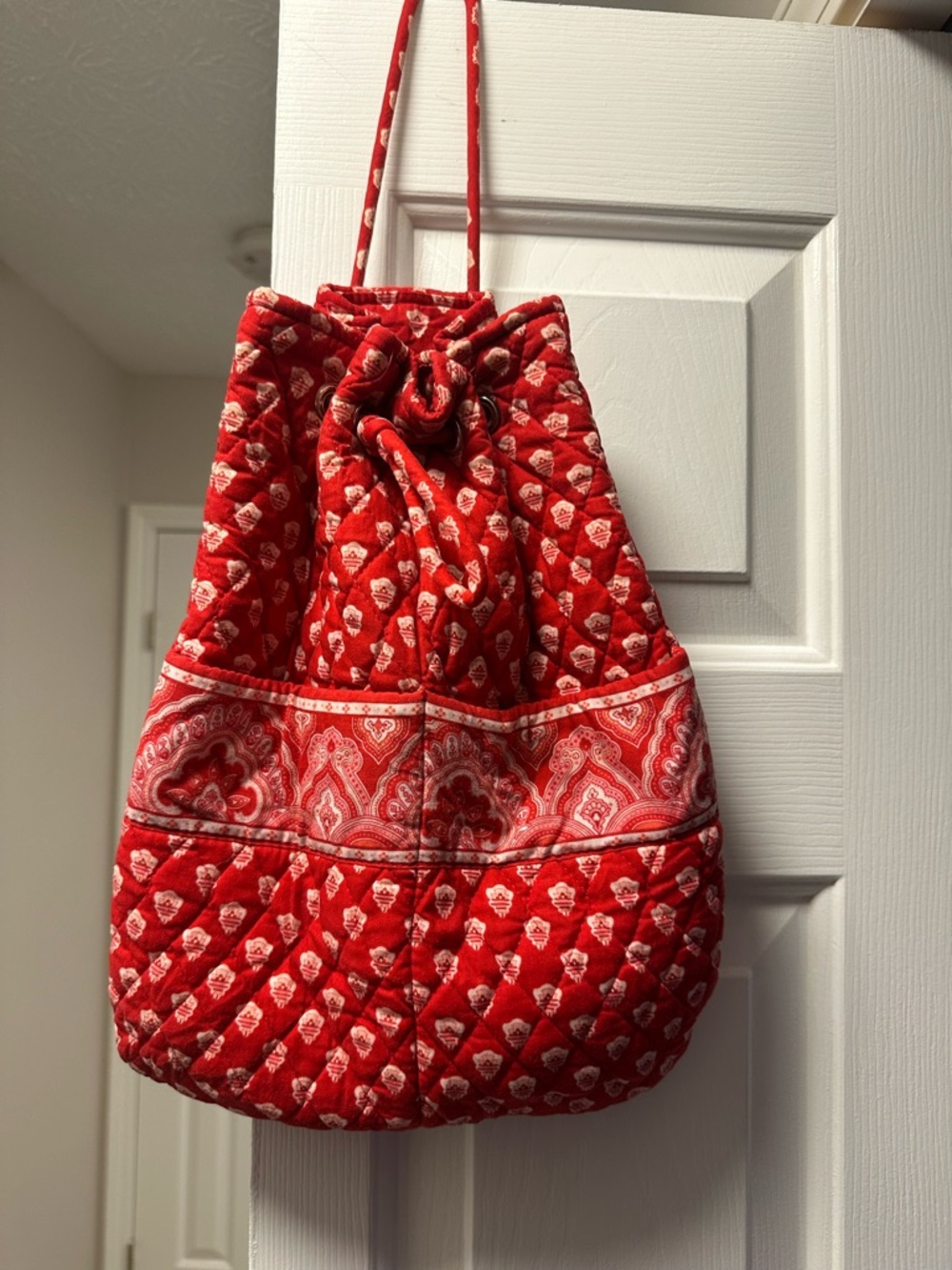 Vera Bradley Red Quilted Drawstring Shoulder Bag